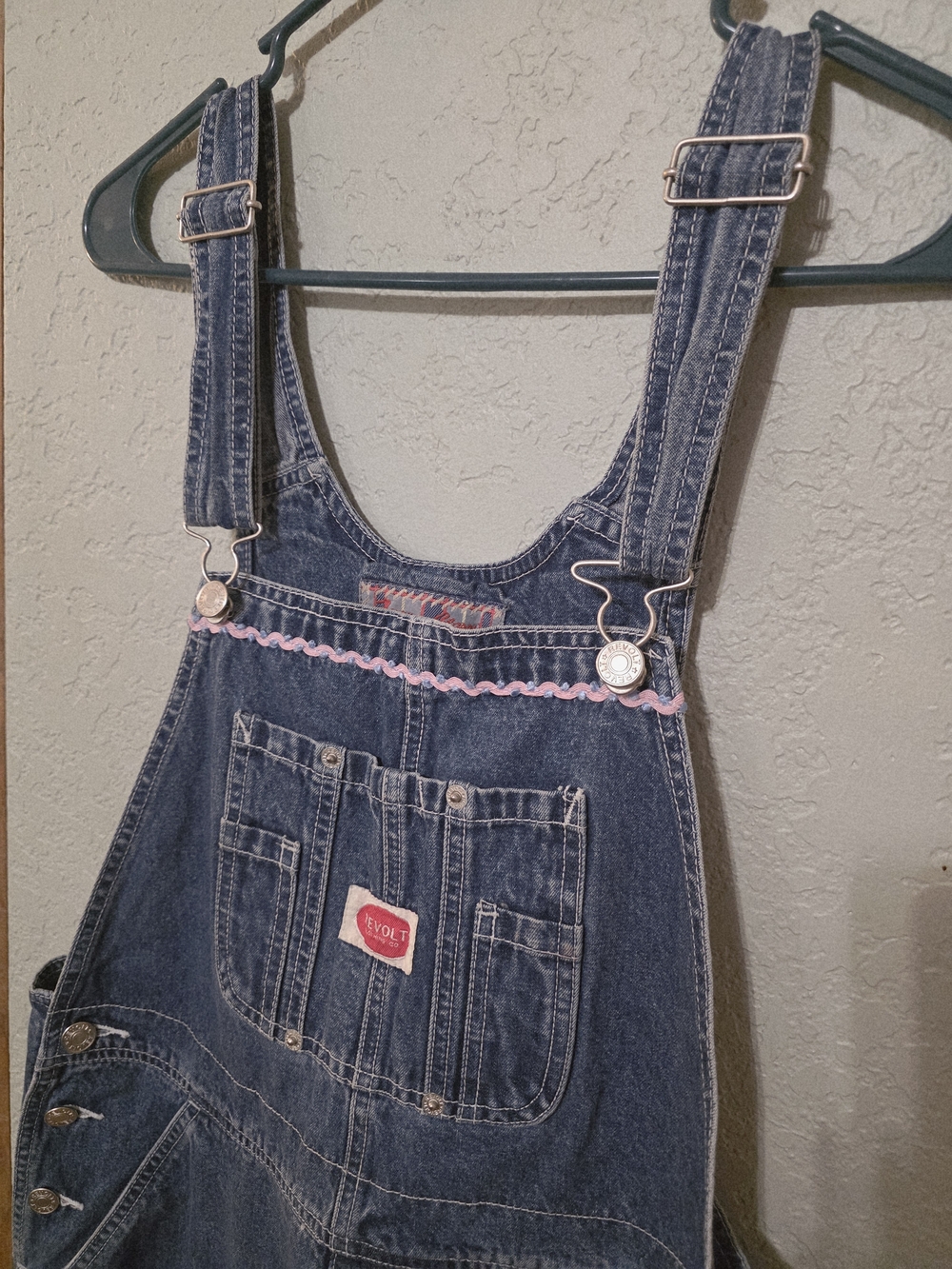 0Vintage REVOLT Overalls with Pink Rick Rack & Ribbon Trim